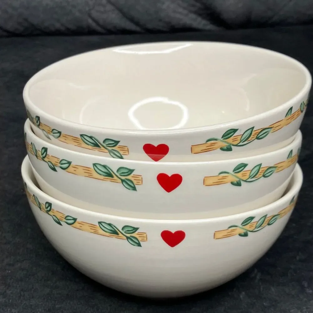 Thomson Pottery Country Birdhouse Vines Set of 3 Soup / Cereal Bowls 6 1/8